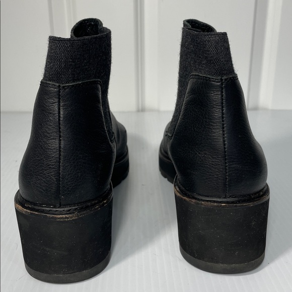 Eileen Fisher Chelsea Wedge Washed Leather Bootie Sz 11 Black Wool Elastic Side - Picture 8 of 13
